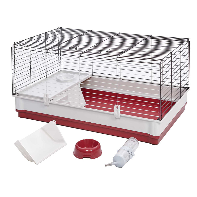 Deluxe Maroon and White Small Animal Cage with Accessories