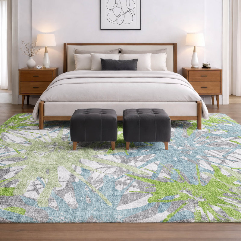 Premium Machine Washable Dream Shag ADS77 Tropical Rug, 8' x 10', Green
