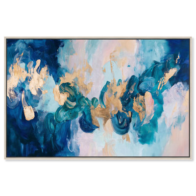 Golden and Aqua Land Canvas Blue Abstract Art by Art Remedy