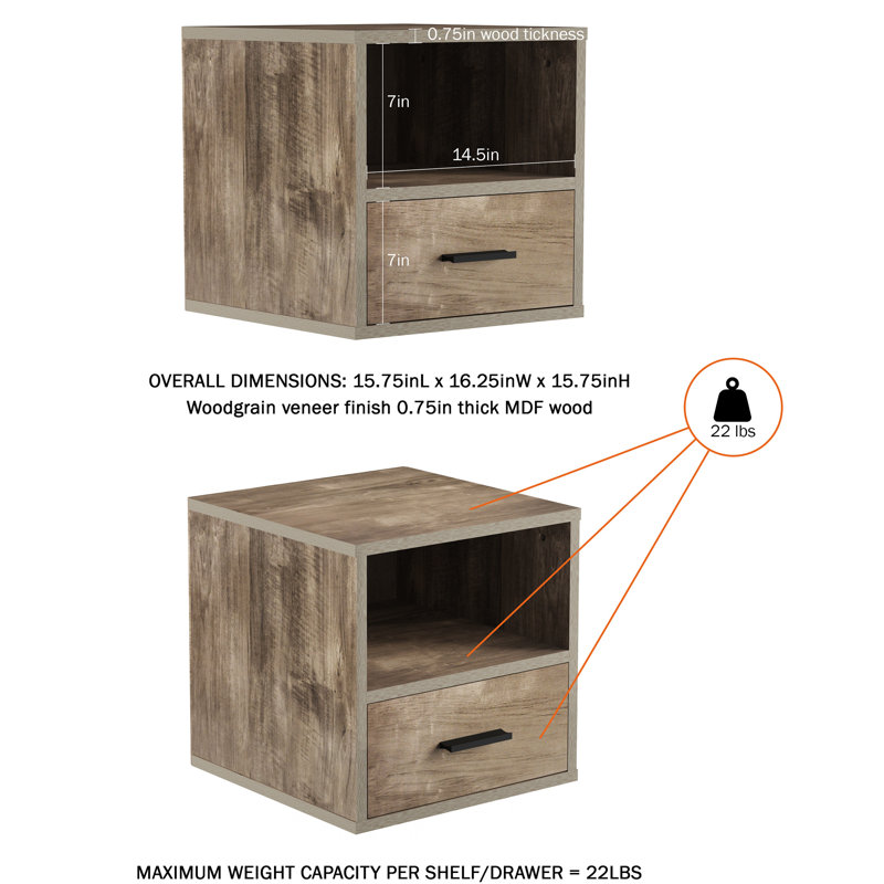 Stackable Side Table with Drawer, Gray, Gray