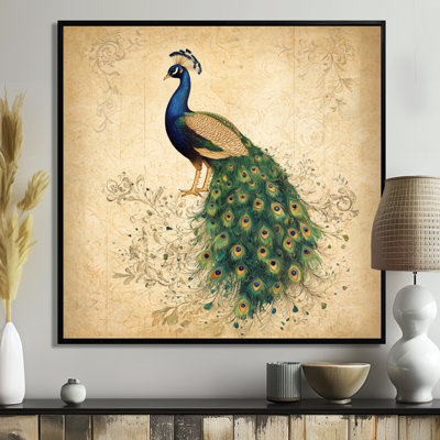 Art mural portrait de paon, toile d'oiseau royal, portrait de paon aristocratique