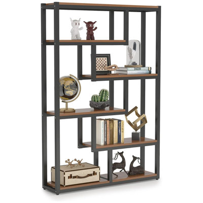 69.29" 6-Tier Industrial Brown & Black Etagere Bookcase With 6 Tier Open Shelves Organizer For Living Room, Bedroom