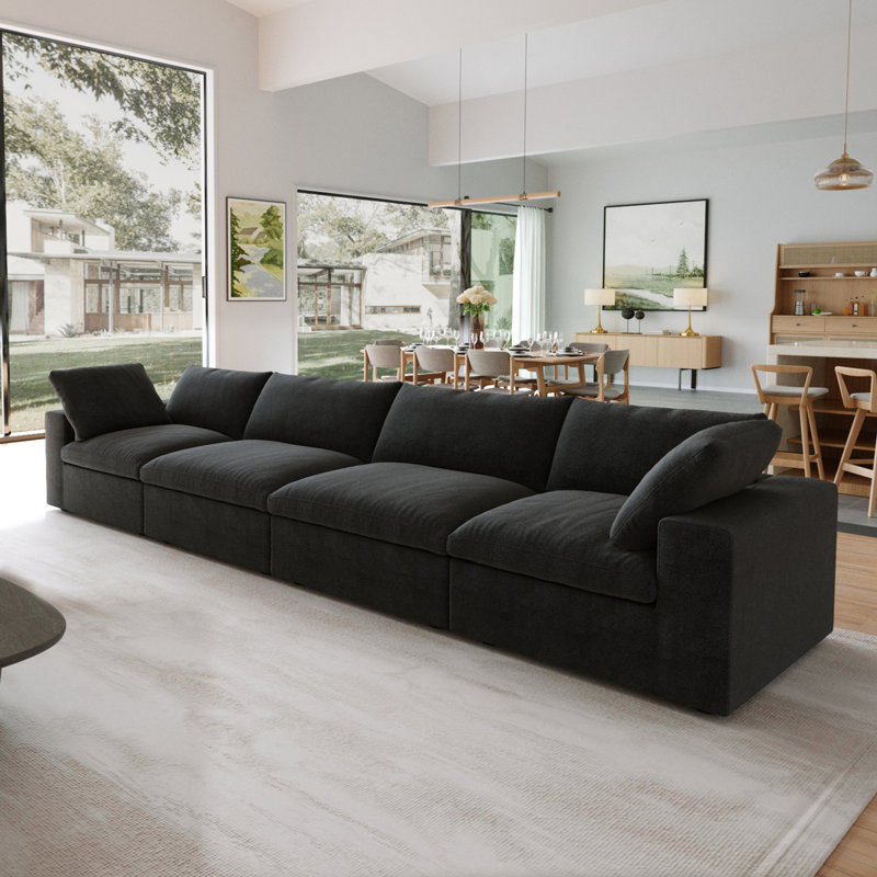 Canapé modulaire rembourré 4 places, 4, 23.23" H x 157.2" W x 39.3" D, Noir