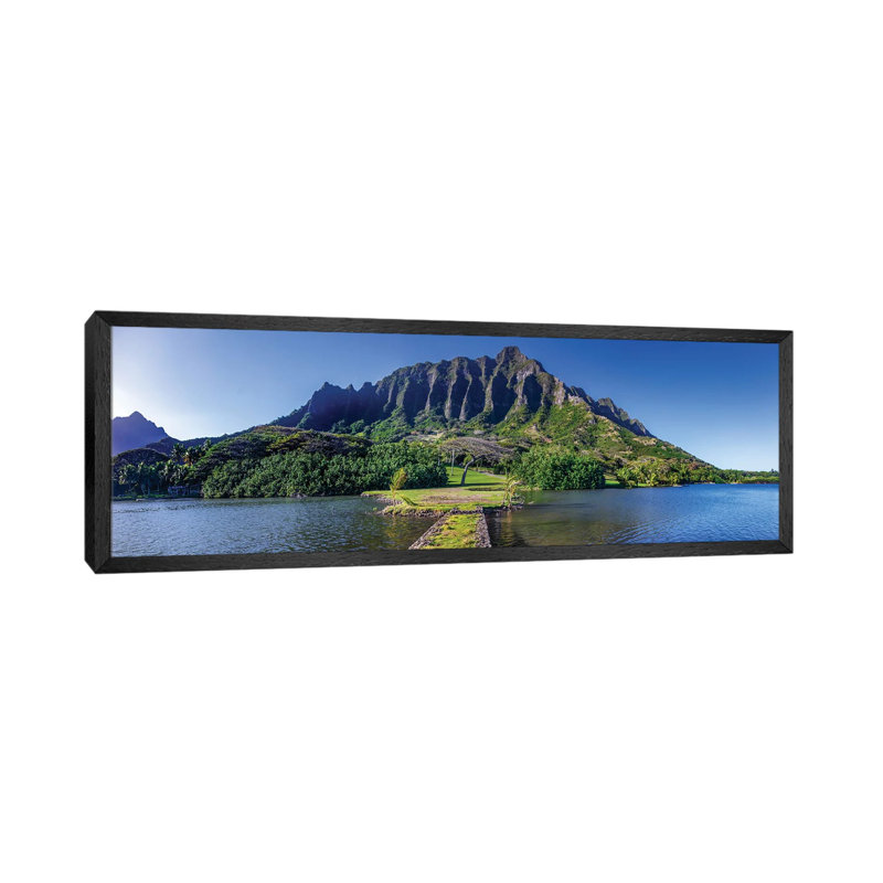 Kualoa Fishpond Pano by Sean Davey - Panoramic Gallery-Wrapped Canvas Giclée on Canvas, Black Framed