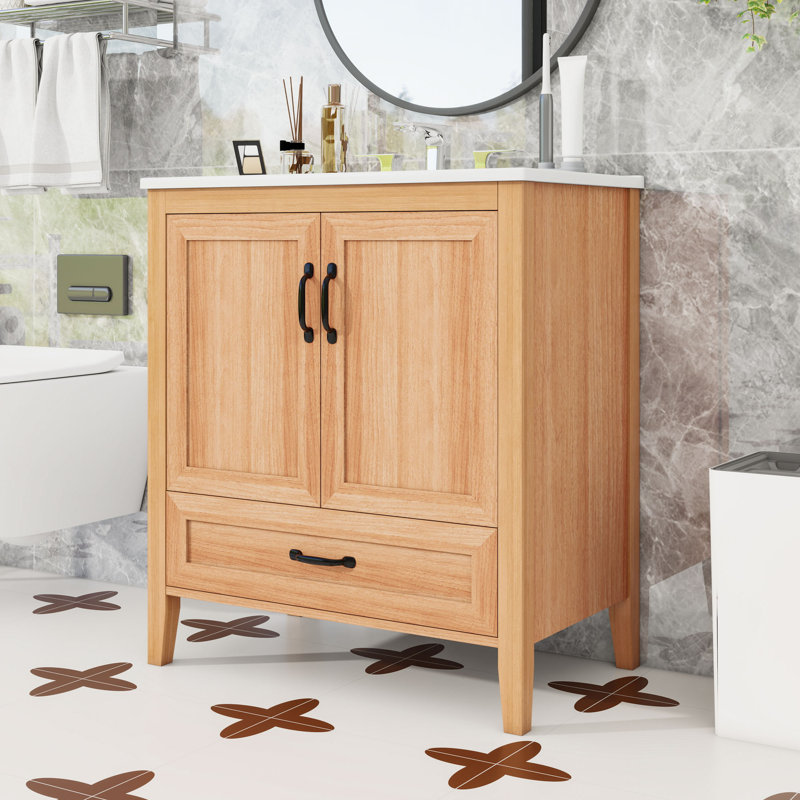 Meuble-lavabo peu encombrant avec lavabo en céramique élégant, rangement à fermeture en douceur et tablette réglable