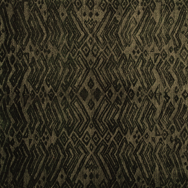 Tapis géométrique en laine / polyester tissé à la machine en noir / olive, Carré 4 pi