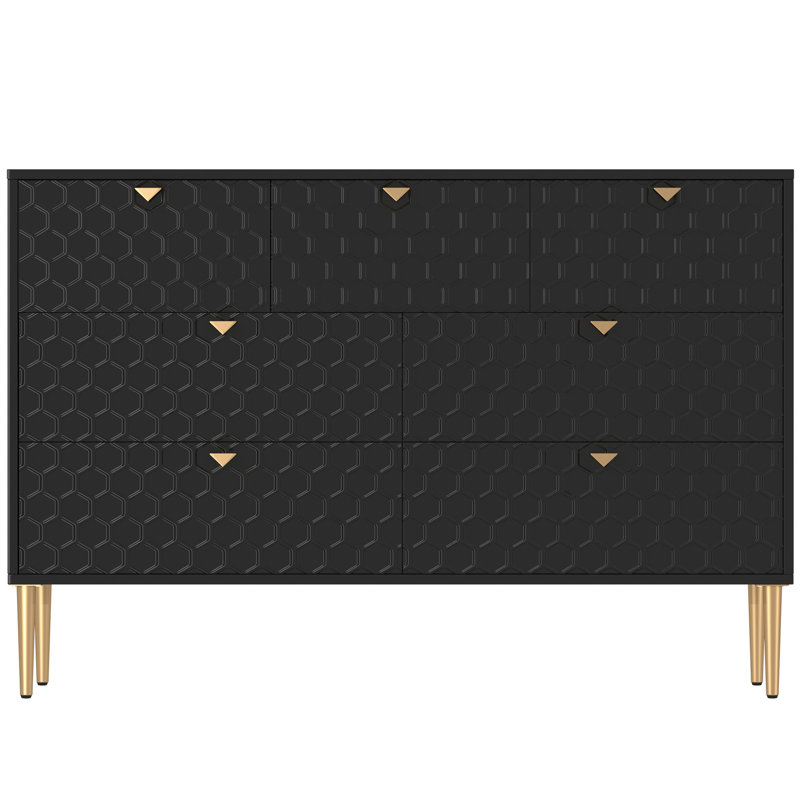 Buffet contemporain 7, finition noire et fabrication en fer, pour le contrôle de l'encombrement de la chambre à coucher et du salon - Structure de support de tiroir en nid d'abeille de 120 lb