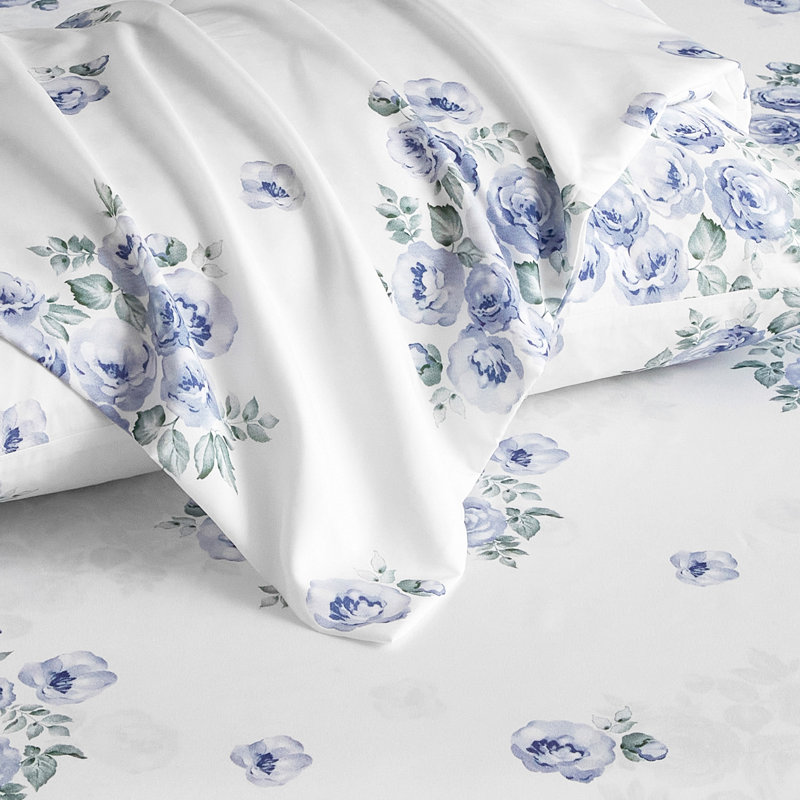 Hyprest Sheets, Soft Breathable Farmhouse Bed Sheet Sets, Deep Pocket Sheets, King Sheet Set, Blue Floral