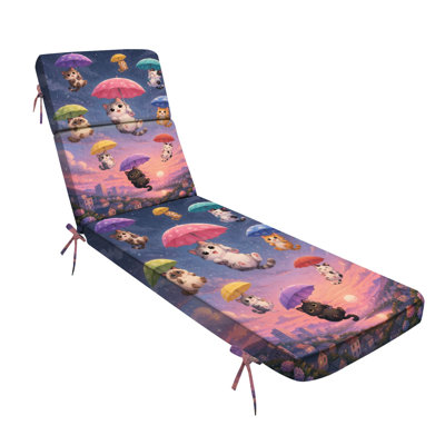  Outdoor Indoor 3'' Lounge Patio Cushion Cute Cats Floating Colorful Umbrellas Sunset Town Water-Resistant Chaise Lounge Cushion for Chair Patio Furniture Seat Cushion