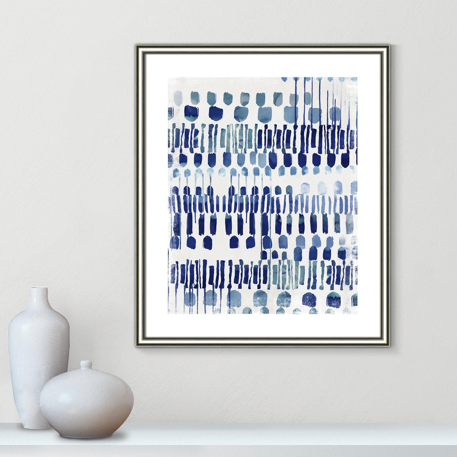 Fynn "Continuously I" Painting by Eva Watts, 25.5" H x 21.5" W x 0.875" D, Silver Framed Paper, White