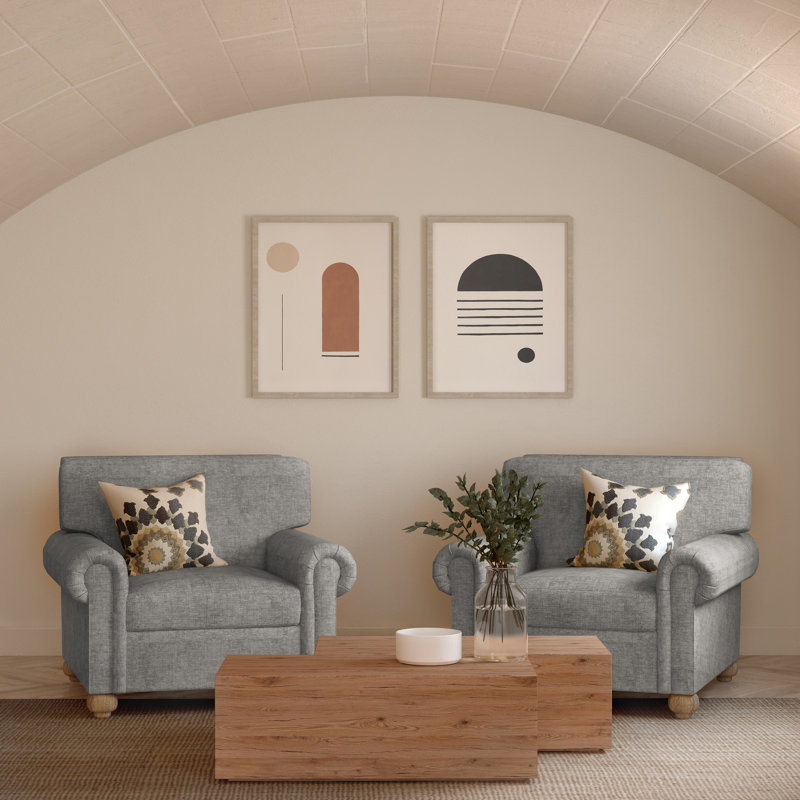 Fauteuil à panneau roulé avec pieds en oignon Leroy, H 36 po x l 41 po x P 49 po, Lin à tissage carré argenté, Patiné