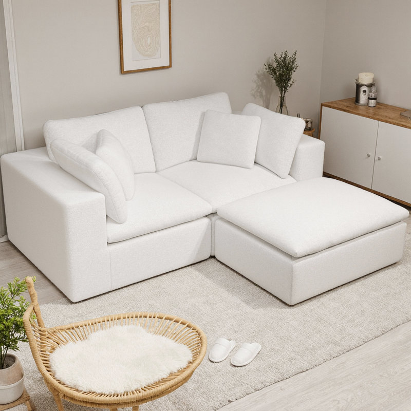 Canapé modulaire en L avec repose-pieds, canapé en velours côtelé moelleux sans assemblage, canapé compressé à 3 places pour le salon, l’appartement et la chambre à coucher