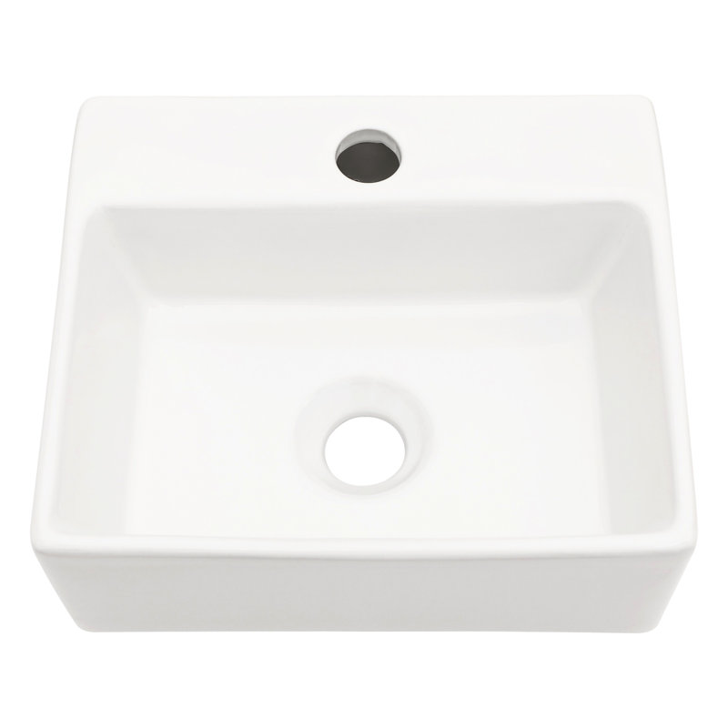 White Ceramic Wall Mount Bathroom Sink With Single Faucet Hole, Stain , Modern Style, More Usable Space, Installation Instructions Provided 13.6X11.6 Inch Rectangle Mounted Sink, Low Water
