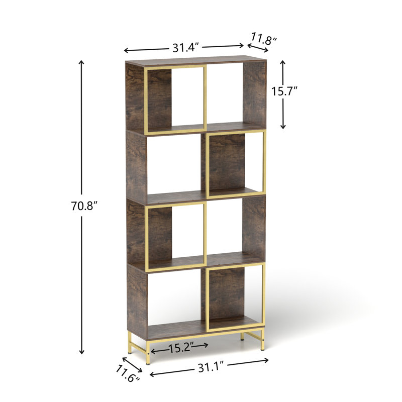 4-Tier Industrial Bookcase, Rustic Wood And Metal Frame, Asymmetrical Shelf Design, Display Storage Shelf