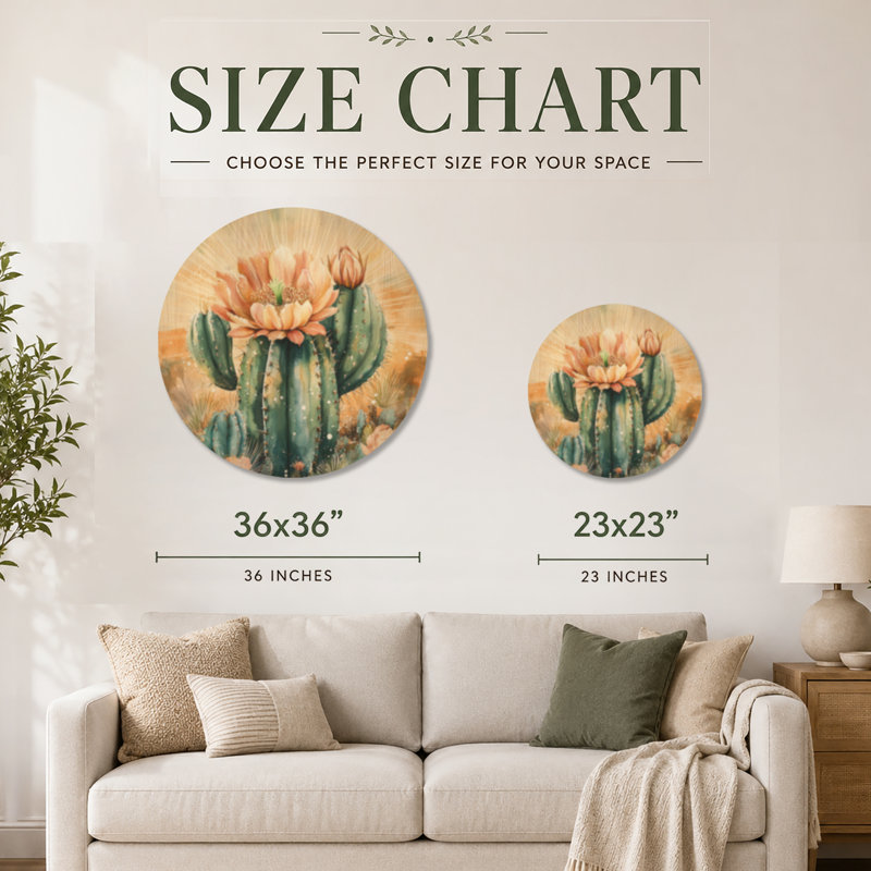 Cactus fleuri ensoleillé II - Boho, Rond 23 po