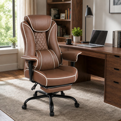 Faux Leather High-Back Gaming Chair with Footrest, Padded Arms, Adjustable Height, and Casters