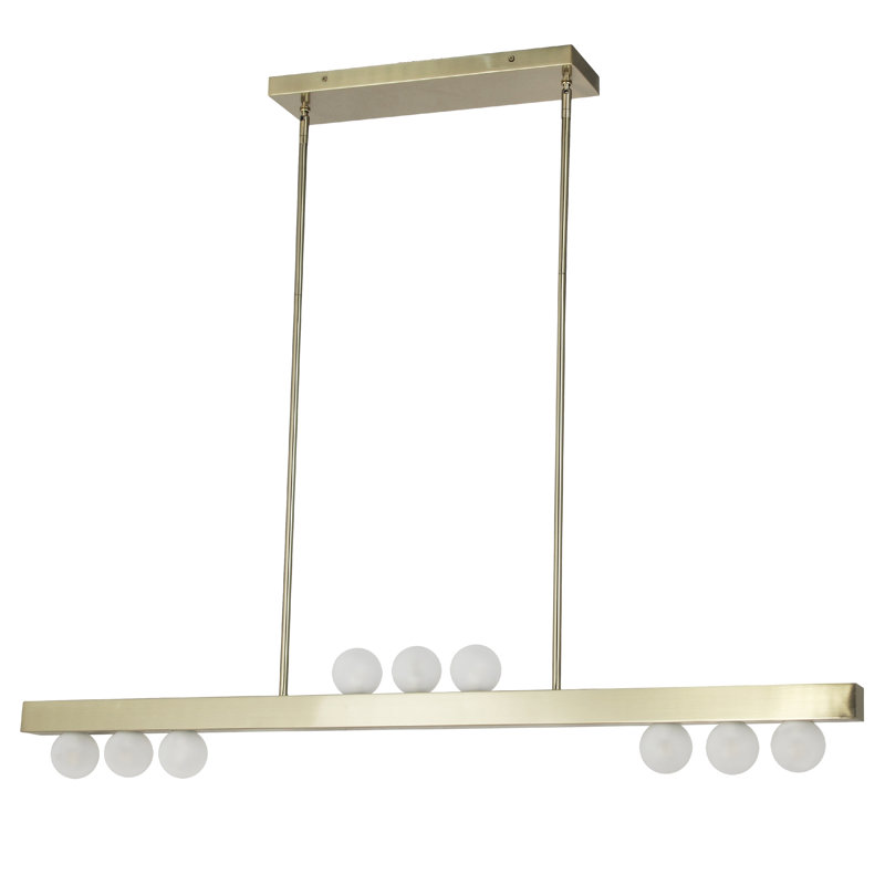 Luminaire suspendu horizontal 9 lumières Raleigh - verre opale blanc, Laiton vieilli