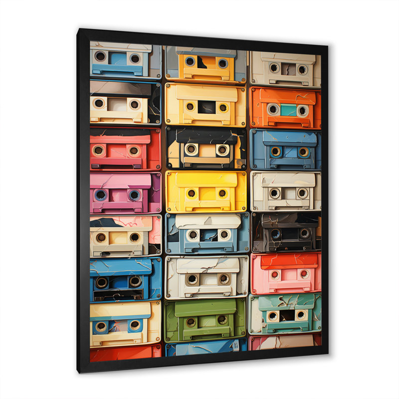 Art mural rétro sur toile, Pop Art Cassette, Popart Cassette Tapes X, Cadre photo noir, H 44 po x l 34 po x P 1,5 po