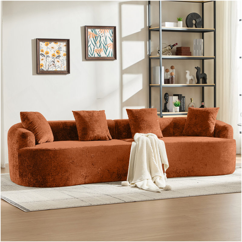 Causeuse incurvée, petit canapé en chenille avec 3 coussins, canapé profond pour appartement, salon, aucun assemblage requis