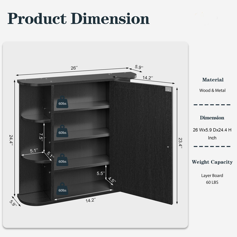 Bathroom Medicine Cabinet With Mirror, Black