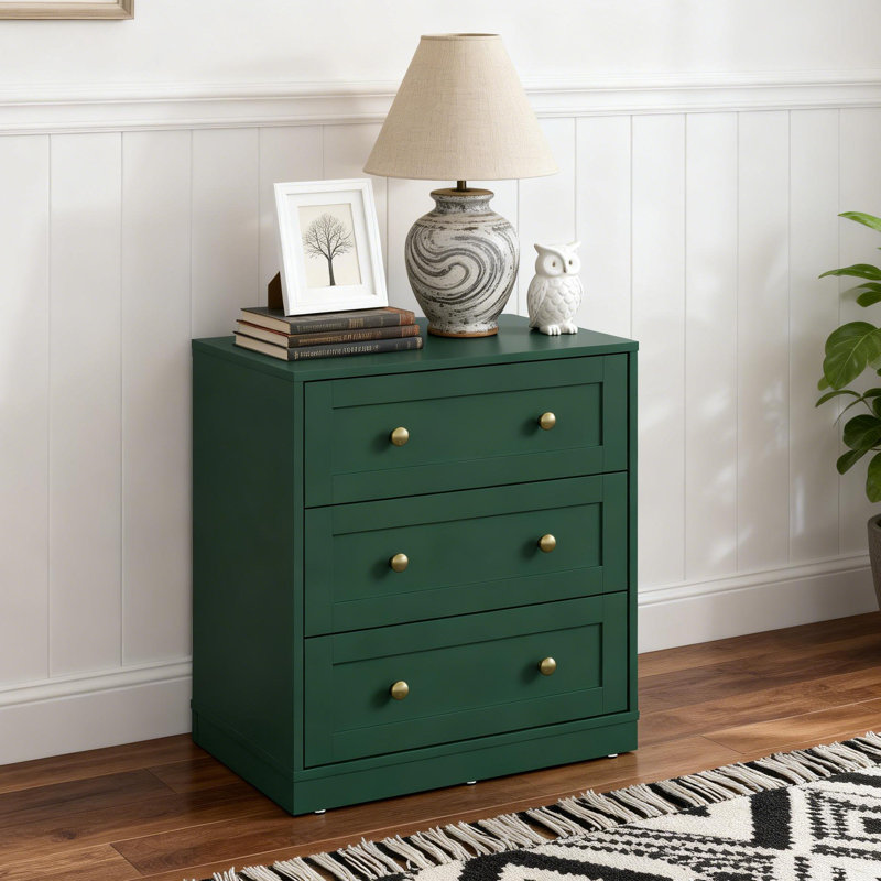 Yokota Wood 3 Drawer Dresser, Green