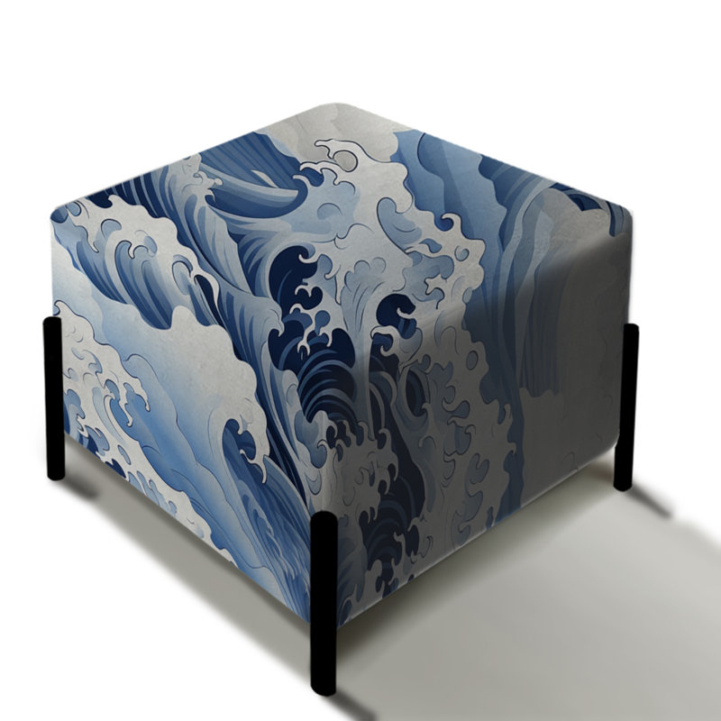 Navire bleu et blanc rétro avec vagues orageuses - repose-pieds carré côtier