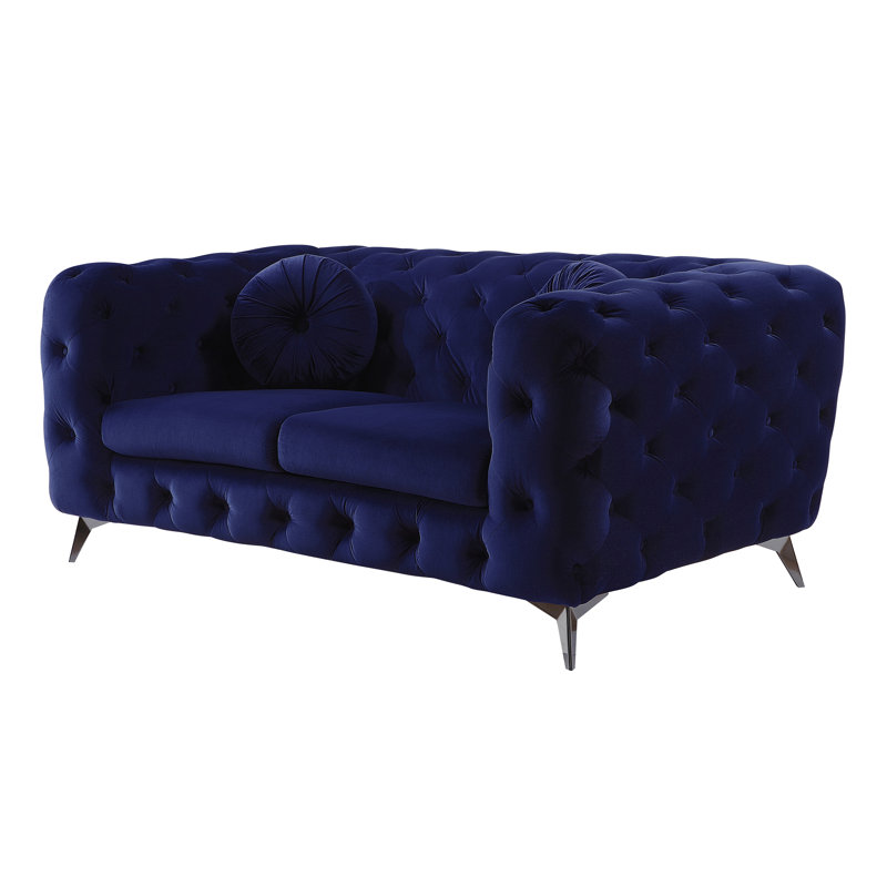 Causeuse en velours bleu Atronia, 2, H 30 po x l 72 po x P 41 po, Bleu