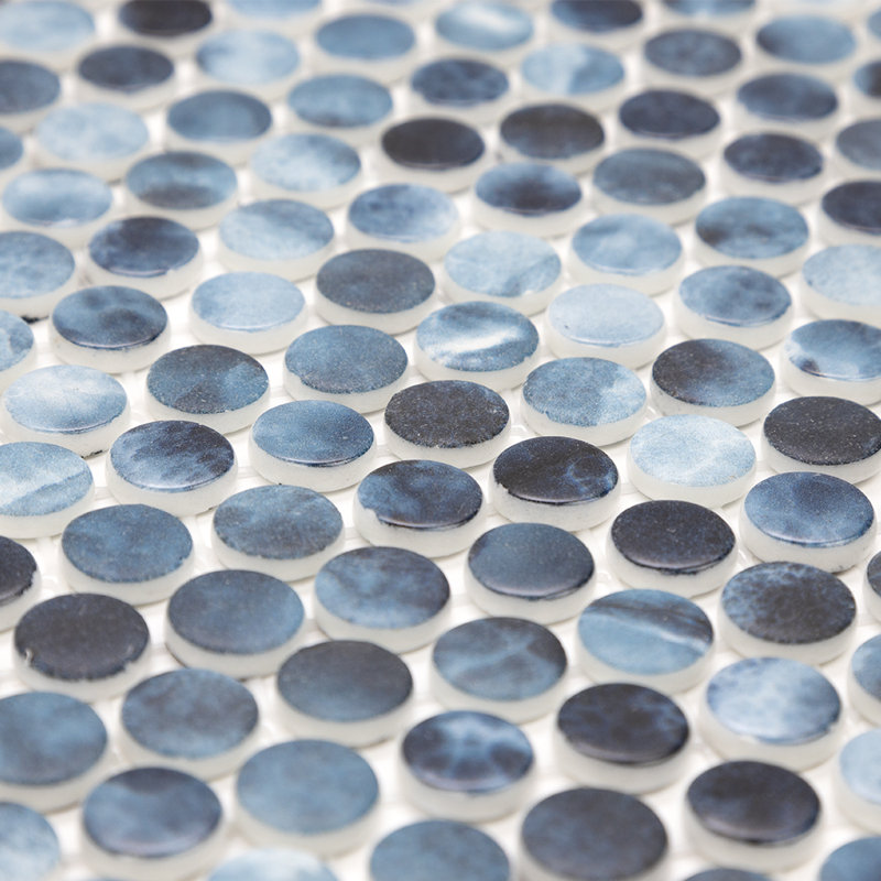 Eterna Penny 12"x12" Recycled Glass Mosaic Tile, Poseidon