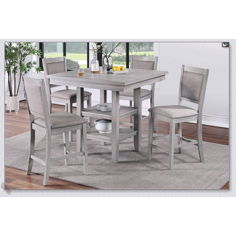 Ensemble de salle à manger 5 pièces à hauteur de comptoir avec table carrée, tablettes et chaises coussinées pour un style moderne