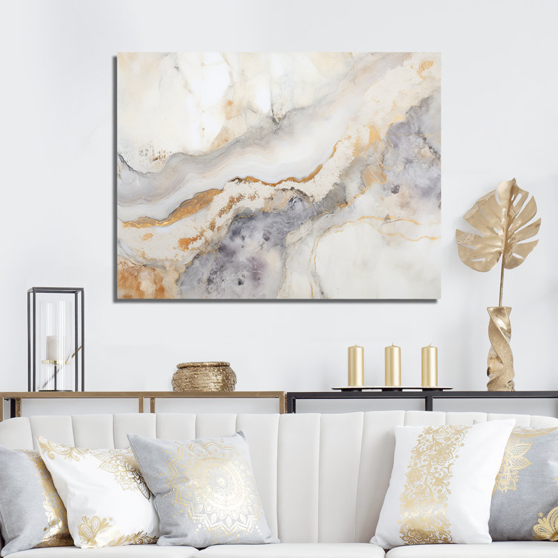 «Beige and Gold Stone Geode Scenery Minimalisme I», reproduction d'art sur toile, H 30 po x l 40 po x P 1,5 po, Toile tendue