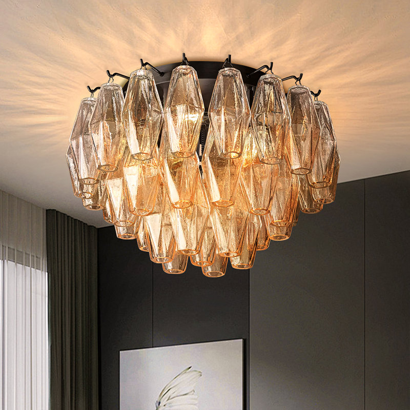 Plafonnier en cristal, Six lumières, H 11 po x l 22 po x P 22 po, Noir