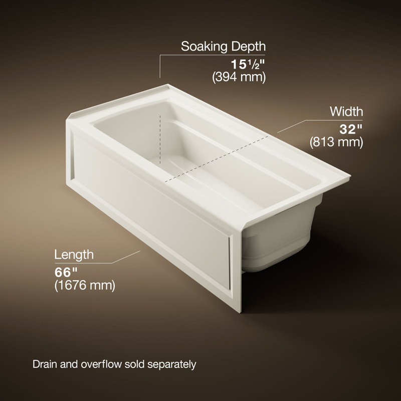 Archer® 66 po x 32 po à bain intégré Bubblemassage ™ avec drain à gauche, Biscuit, Droite
