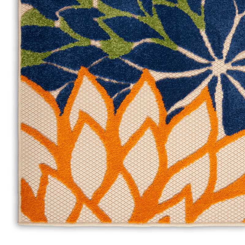 Alsaedi Floral Green/Blue/Orange Indoor/Outdoor Area Rug, Rectangle 12' x 15'