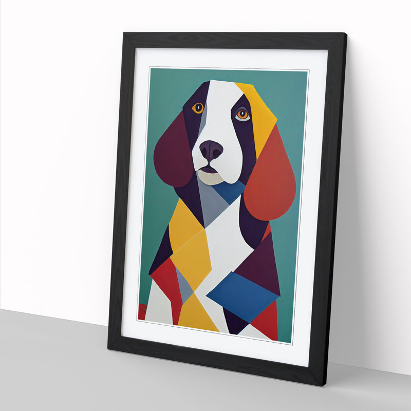 Springer Spaniel Cubism - Single Picture Frame Print, 64cm H x 46cm W x 2cm D, Oak