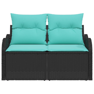  2-Seater Outdoor Sofa With Cushions In Black Poly Rattan