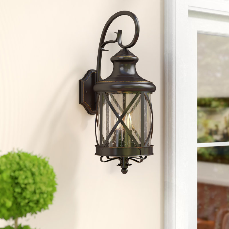 Lanterne murale d'extérieur à 2 ampoules Siclen, Noir avec bordure dorée, H 19,5 po x l 7,5 po x P 9,75 po
