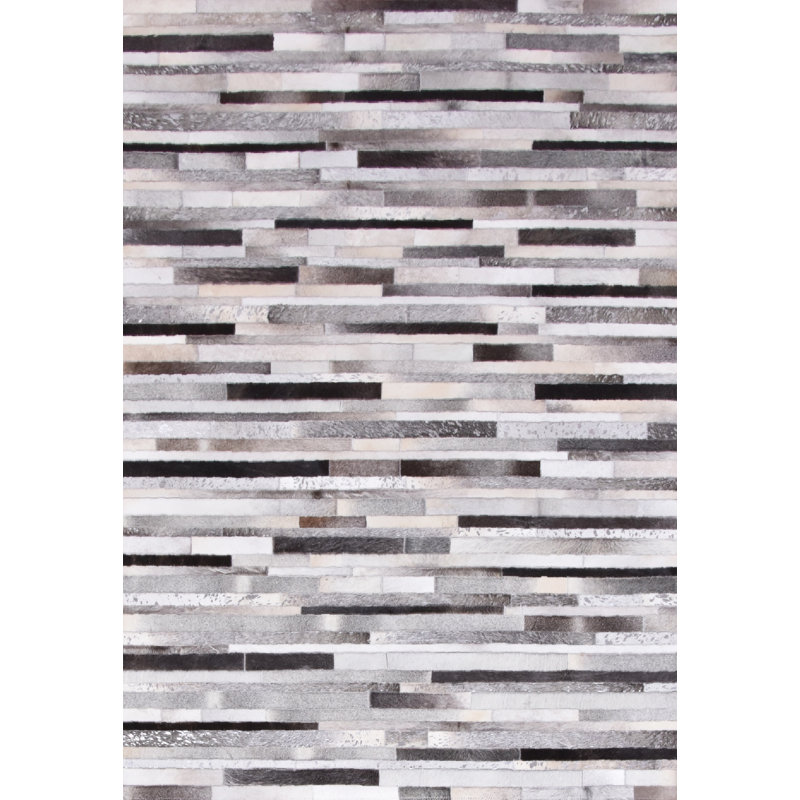 Tapis gris/noir tissé à la main vache Streater, Rectangle 8 pi x 10 pi