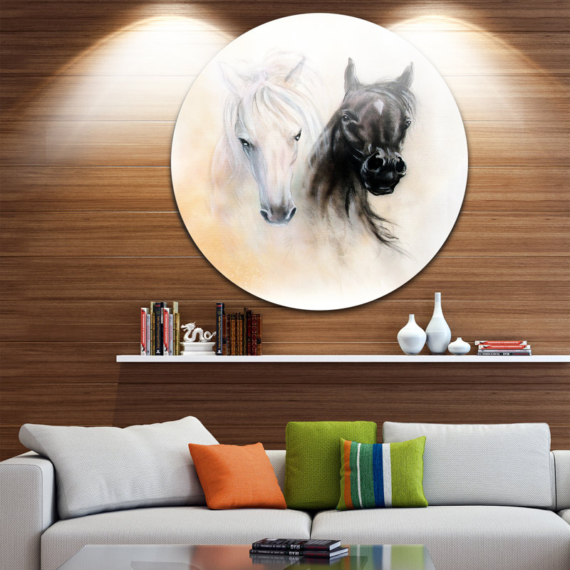 «Black and White Horse Heads», reproduction d'art sur métal, H 38 po x l 38 po x P 1 po