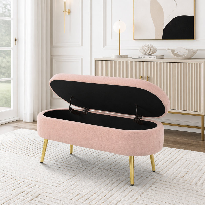 Banc de rangement repose-pieds ovale avec pieds en métal, Pink