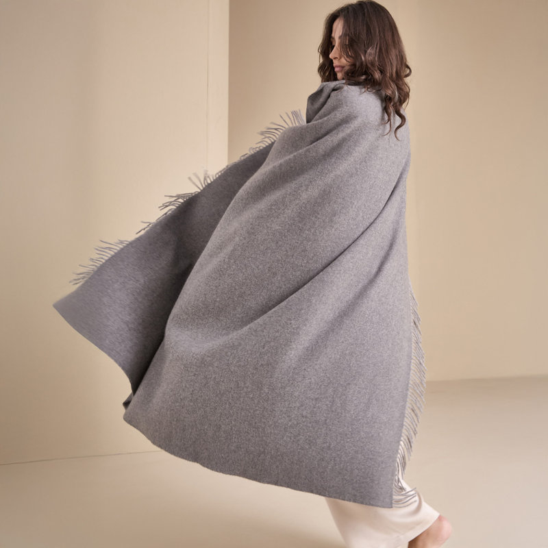 Pure Cashmere Hand Woven Throw Blanket, Anthracite
