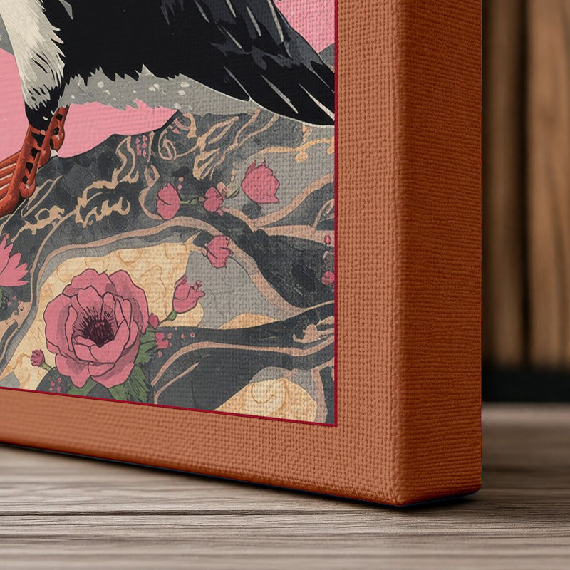 Puffin in Profile Japandi - Wrapped Canvas, 30x20 - 76.2 x 50.8 cm, Terracotta Border