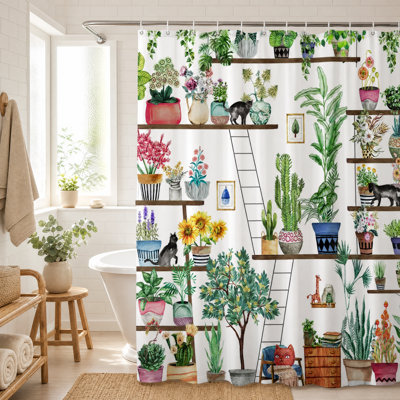 Floral Shower Curtain with Hooks Included