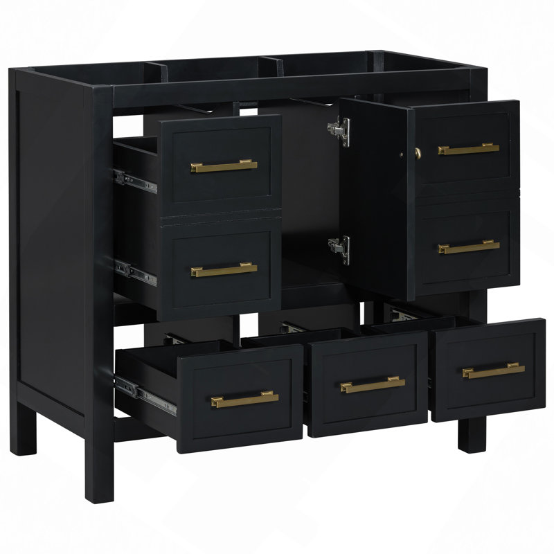 Bathroom Vanity Without Sink, Solid Wood Frame Bathroom Storage Cabinet, Freestanding Vanity With 5 Drawers& Soft Closing Doors (NOT INCLUDE BASIN SINK)
