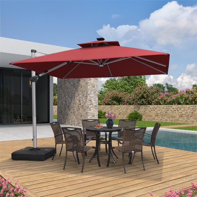 Parasol en porte-à-faux carré avec base 10 pi x 10 pi Lime, rouge