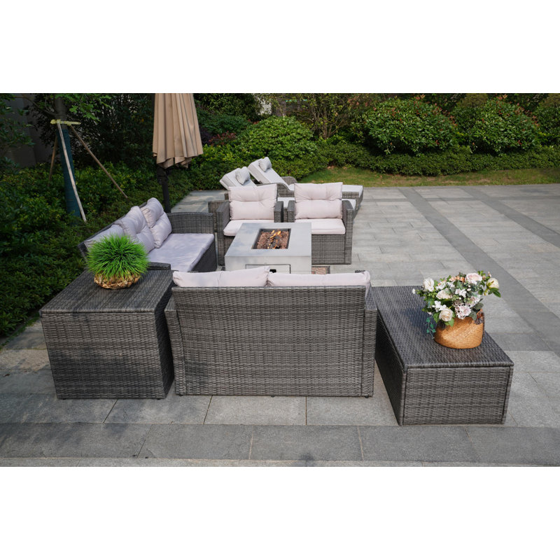 Ensemble de patio 10 pièces en rotin avec coussins