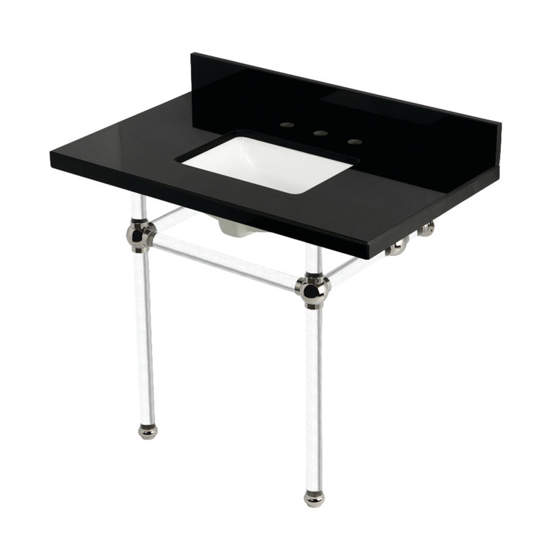 Lavabo de salle de bain rectangulaire en granite avec trop-plein Templeton Kingston, Nickel poli