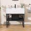 Lavabo de salle de bain sur pied l 32 po x P 20 po avec lavabo console autoportant à surface solide blanc lustré et pattes en fer noir pour salle de lavage avec trou de robinet pré-percé