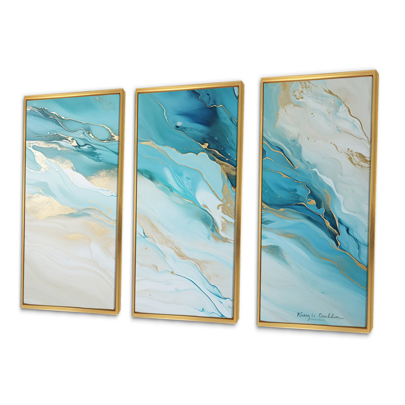 Orrie - ensemble d'art mural sur toile Glacier, Cadre flottant doré, H 40 po x l 60 po x P 1 po
