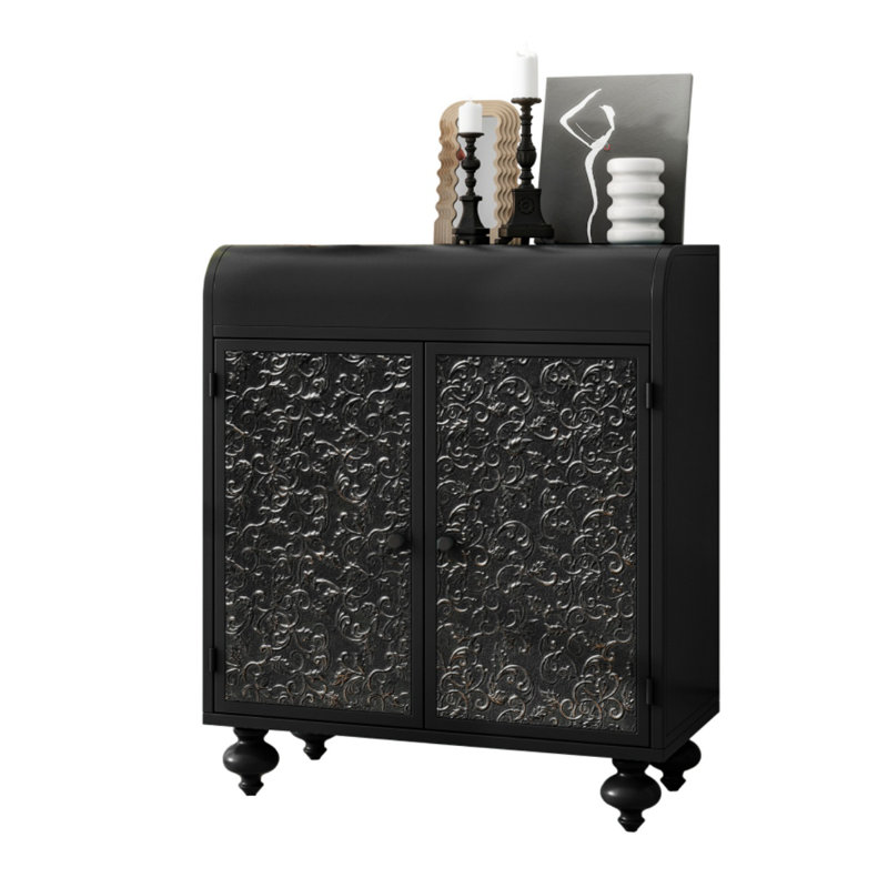  Armoire Art Déco avec 2 portes, buffet avec rangement, armoire de rangement décorative antique avec motif en relief