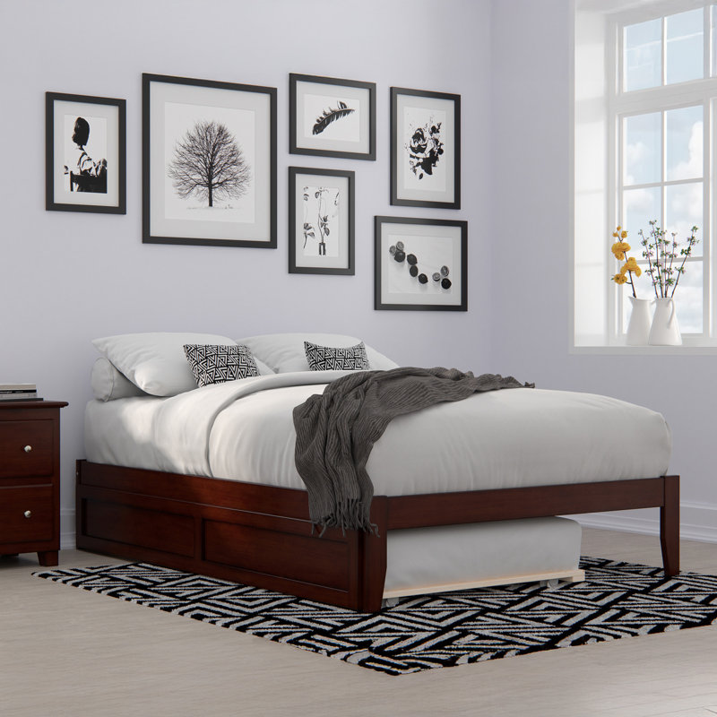 Aayanna Solid Wood Sturdy Platform Bed with Guest Trundle, Walnut, Full
